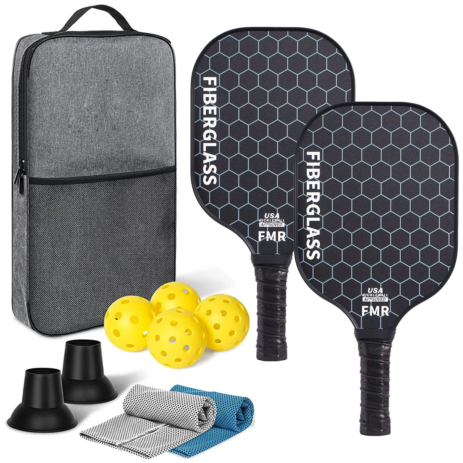 Pickleball Paddles Set of 2 USAPA Approved Fiberglass Pickle Ball Paddles with 4 Pickle Balls Durable Racket for Beginners
