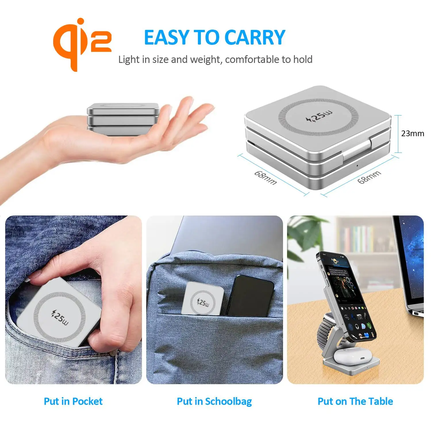 Qi2/Qi1 3 in 1 15W Magnetic Wireless Charger for Iphone 17 16 15 Fast Charging Folding for Apple Watch Airpods Wireless Charger