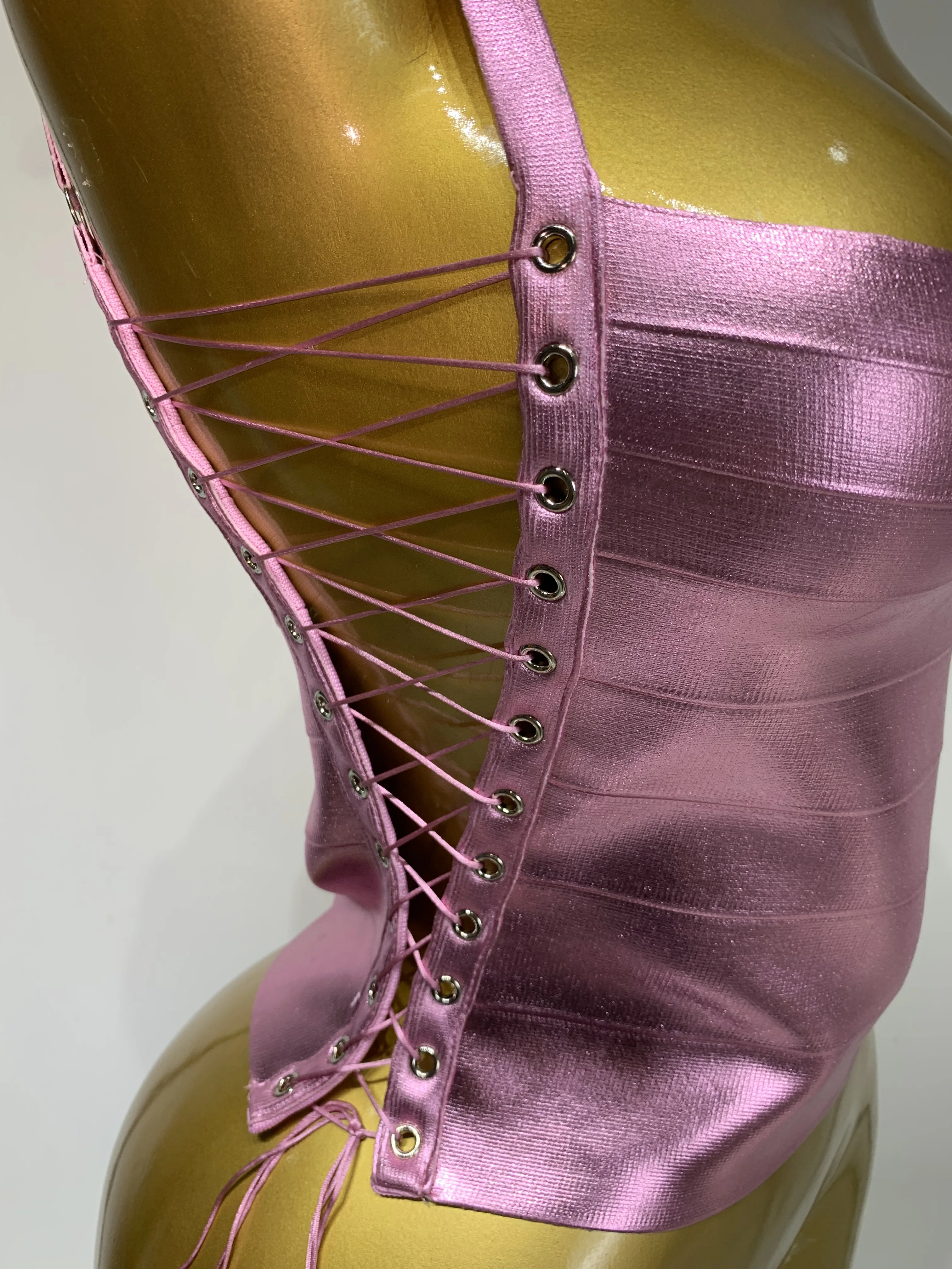 Sparkly Slver Gold Bandage Top Women Sexy Nightclub Evening Party Backless Spicy Girl High Street Stage Outfit