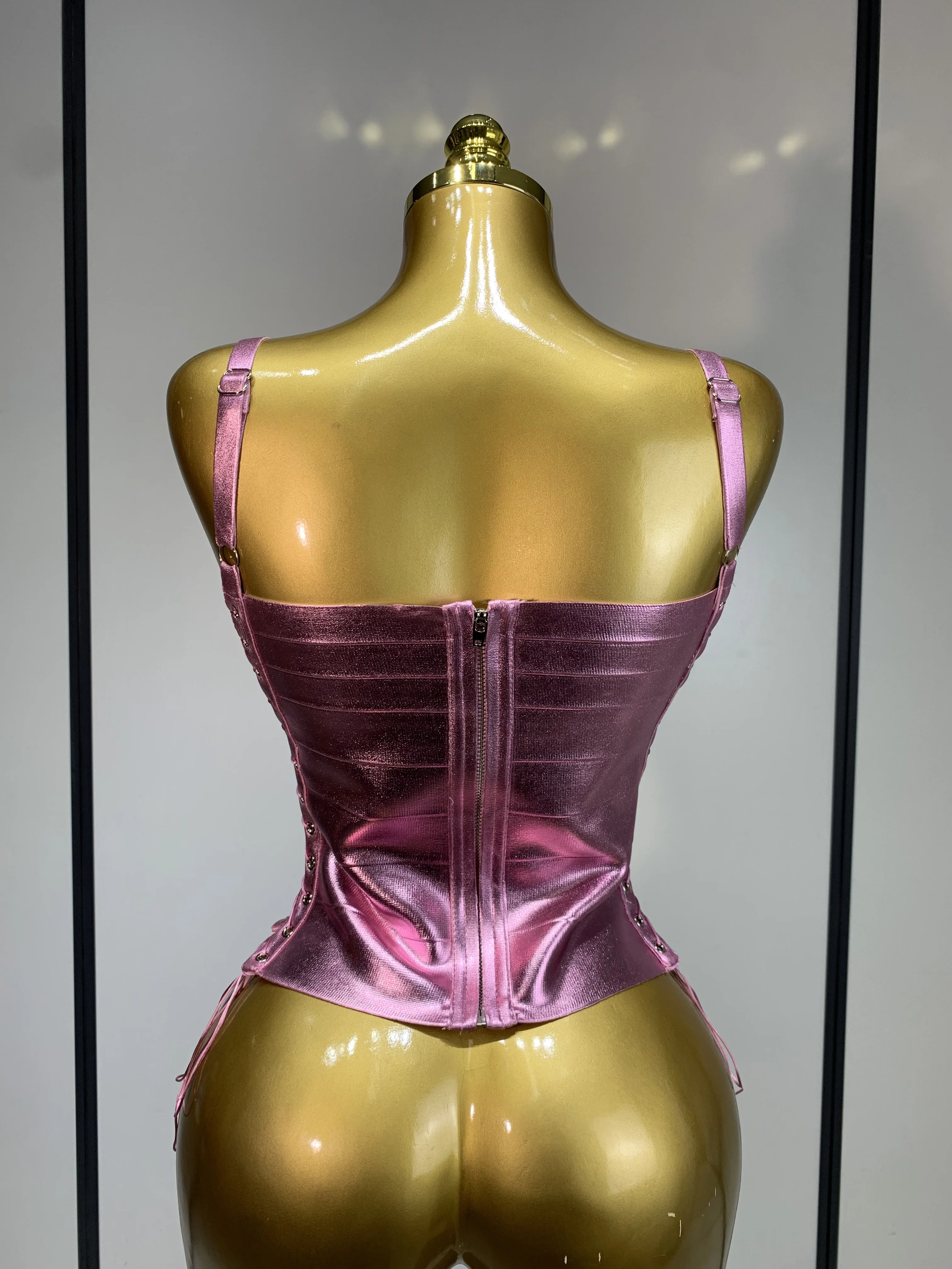 Sparkly Slver Gold Bandage Top Women Sexy Nightclub Evening Party Backless Spicy Girl High Street Stage Outfit