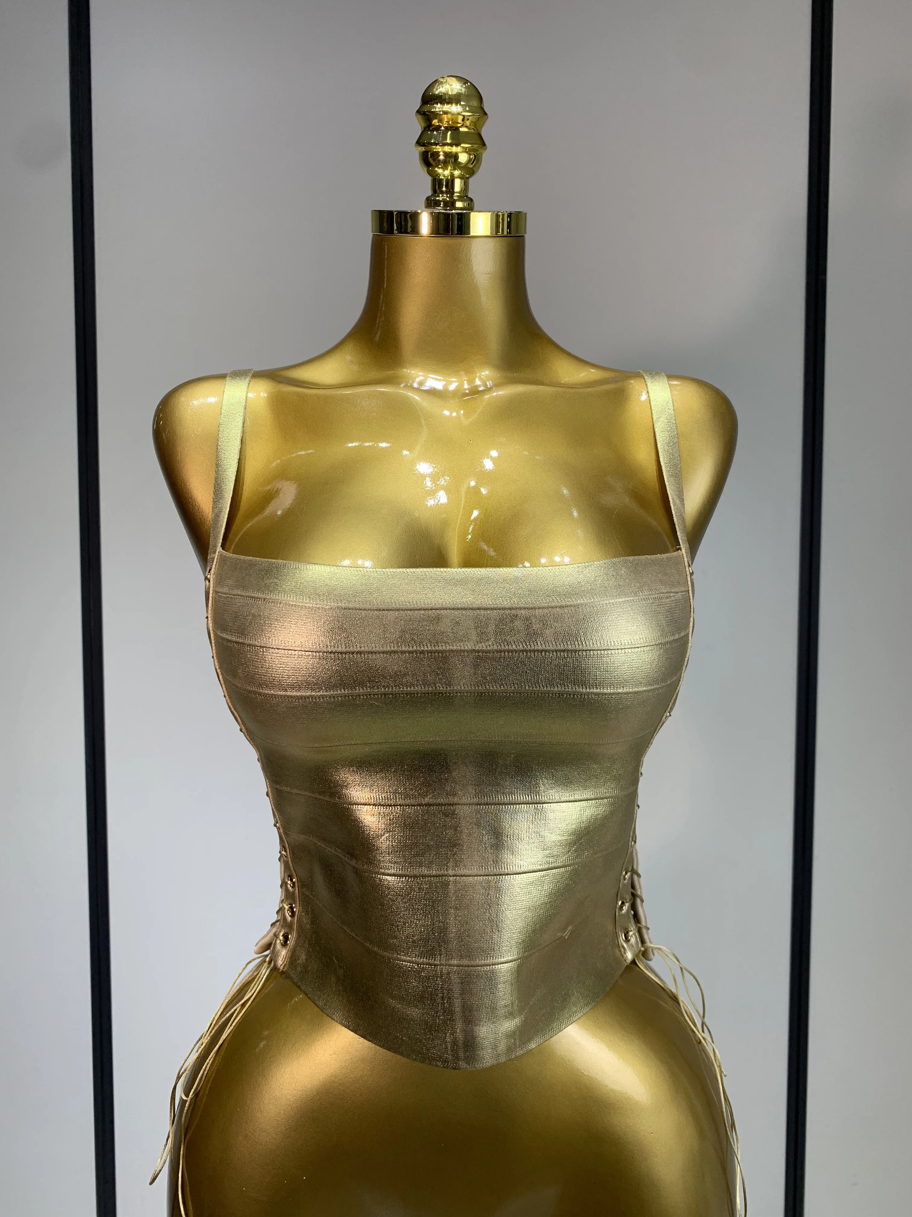 Sparkly Slver Gold Bandage Top Women Sexy Nightclub Evening Party Backless Spicy Girl High Street Stage Outfit