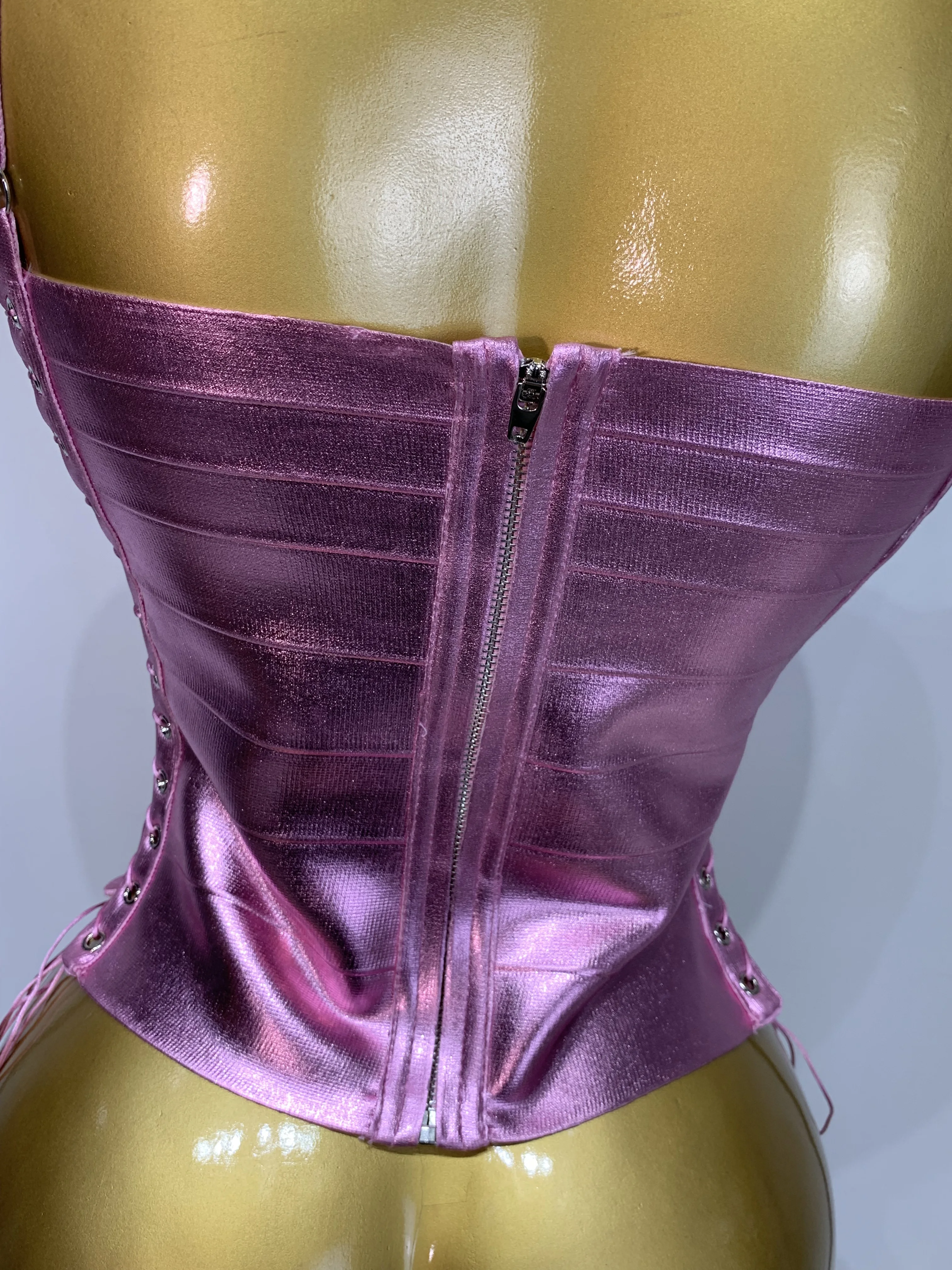 Sparkly Slver Gold Bandage Top Women Sexy Nightclub Evening Party Backless Spicy Girl High Street Stage Outfit