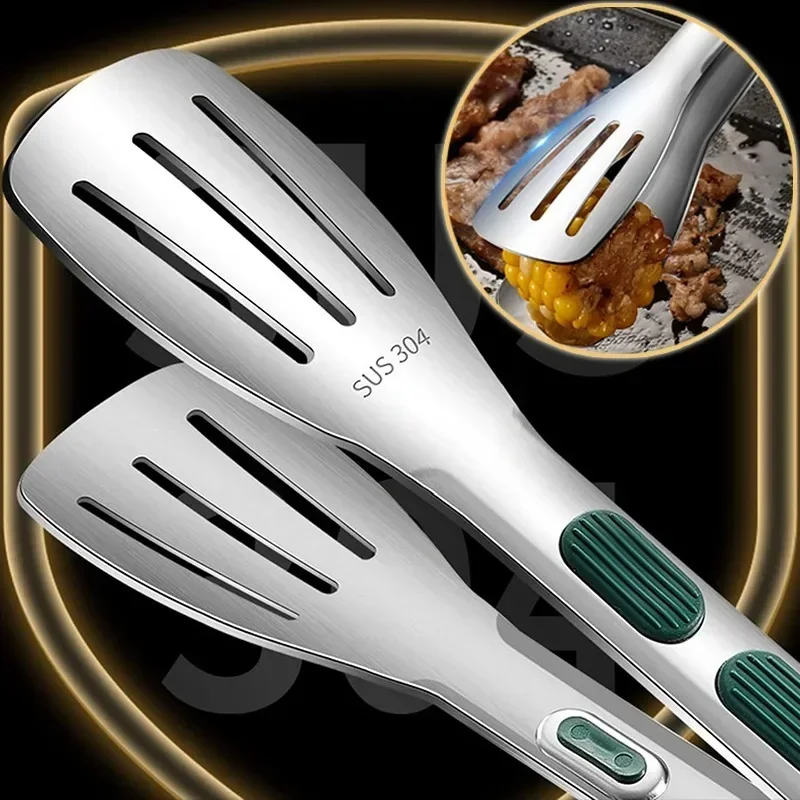 Stainless Steel Food Tongs Household Kitchen Thickened Heat-resistant Steak Tongs Food Buffet Barbecue Roasted Meat Bread Clips