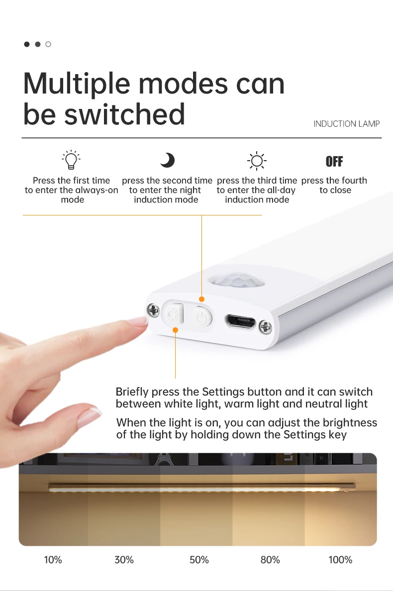 Motion Sensor Light Wireless LED Night Light USB Rechargeable Night Lamp Cabinet Wardrobe Lamp Under Backlight For Kitchen Led