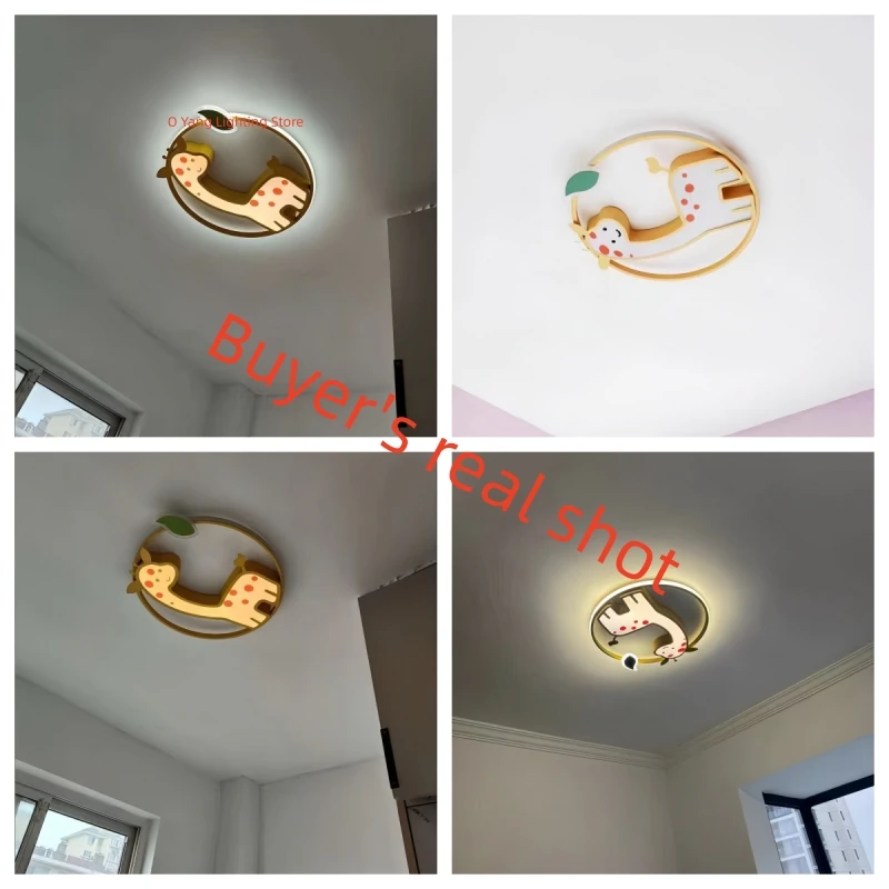 Designer Led Ceiling Light Girl Bedroom Chandelier Kids Baby Boy Room Decor Cute Giraffe Ceiling Lamp Plafon RC Dimmable