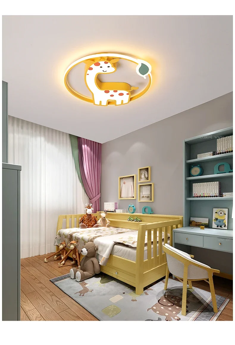 Designer Led Ceiling Light Girl Bedroom Chandelier Kids Baby Boy Room Decor Cute Giraffe Ceiling Lamp Plafon RC Dimmable