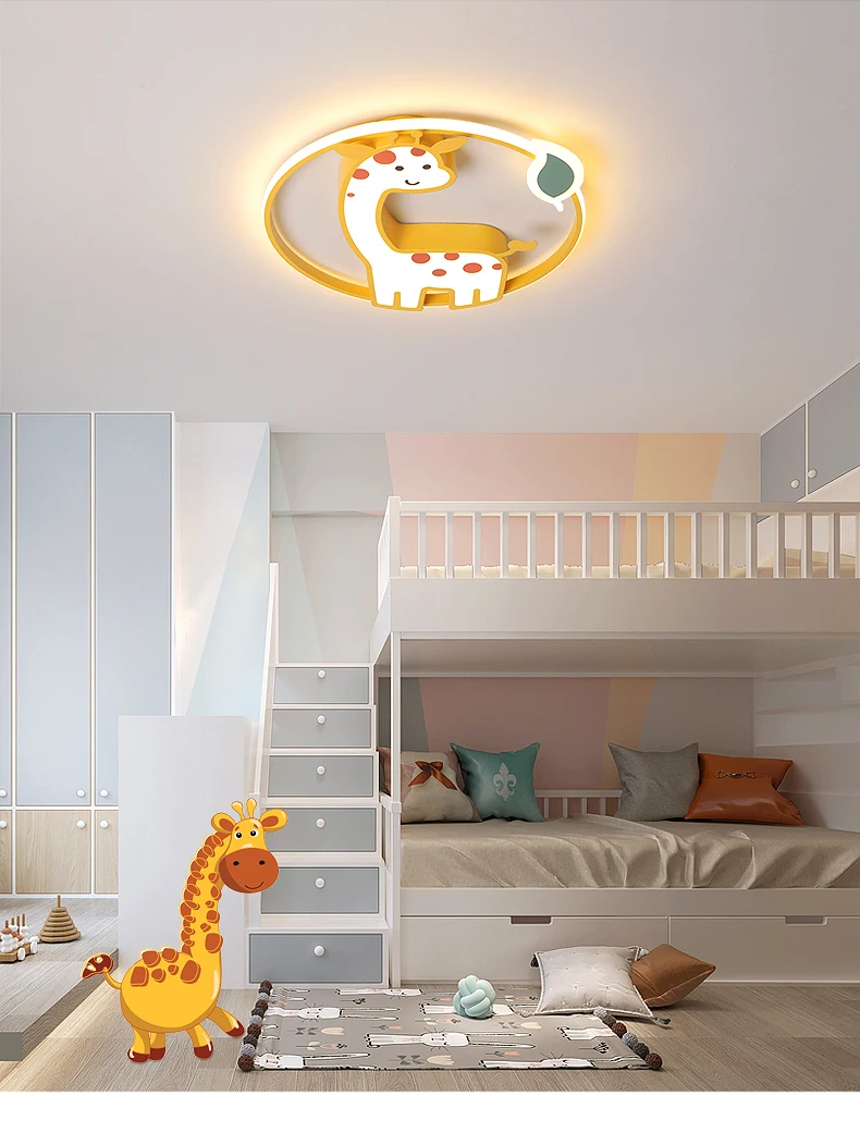 Designer Led Ceiling Light Girl Bedroom Chandelier Kids Baby Boy Room Decor Cute Giraffe Ceiling Lamp Plafon RC Dimmable