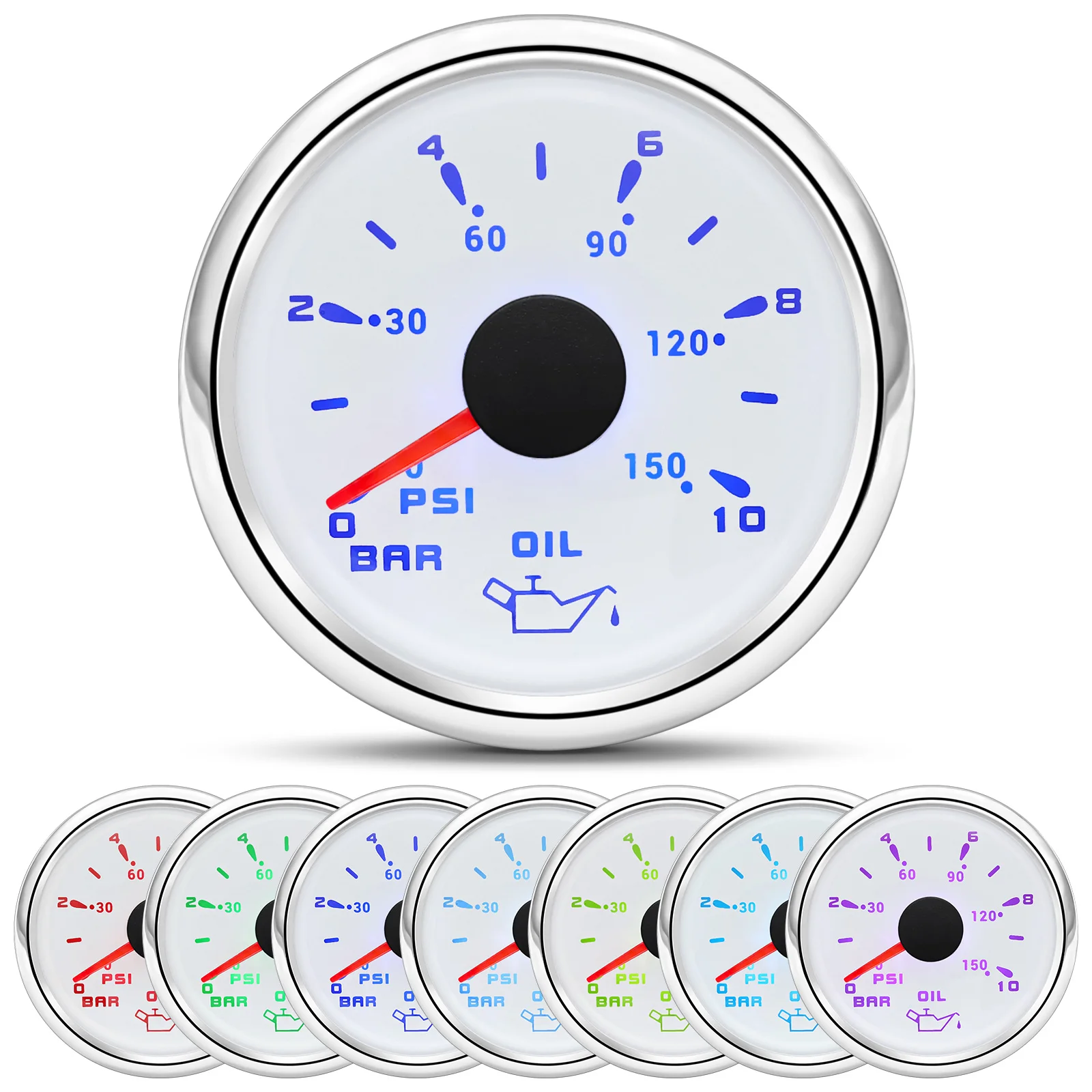 Custom Auto Car 52mm Oil Pressure Gauge+Sensor 7 Color Backlight 0~5Bar 0-10Bar Oil Press Meter with Sensor Marine Boat 12V24V
