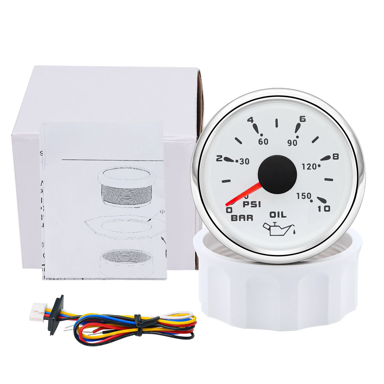 Custom Auto Car 52mm Oil Pressure Gauge+Sensor 7 Color Backlight 0~5Bar 0-10Bar Oil Press Meter with Sensor Marine Boat 12V24V