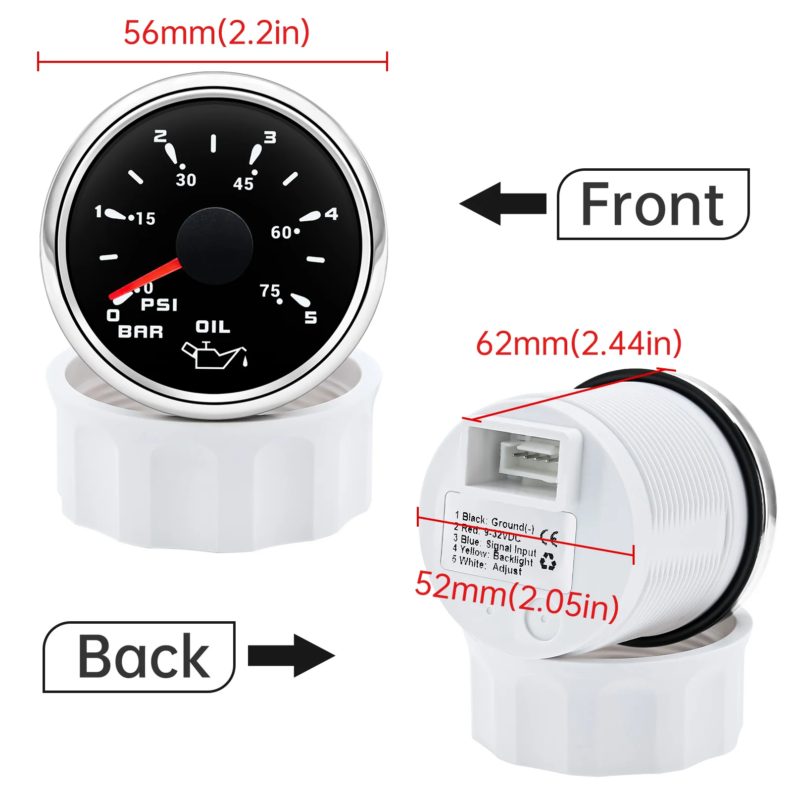 Custom Auto Car 52mm Oil Pressure Gauge+Sensor 7 Color Backlight 0~5Bar 0-10Bar Oil Press Meter with Sensor Marine Boat 12V24V