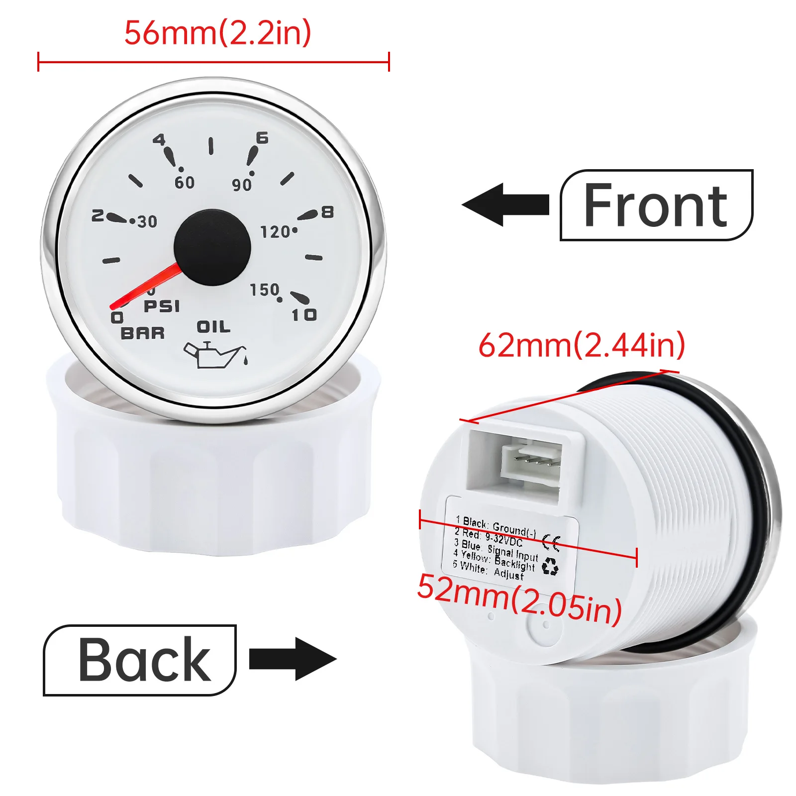 Custom Auto Car 52mm Oil Pressure Gauge+Sensor 7 Color Backlight 0~5Bar 0-10Bar Oil Press Meter with Sensor Marine Boat 12V24V