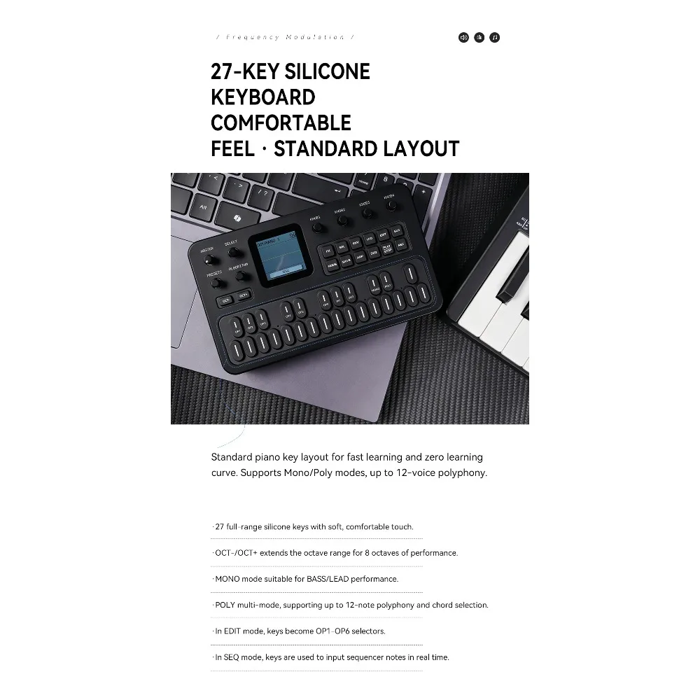 M-VAVE(SK15)FM-1 Synthesizer, Portable Handheld Sound Source, 128 Presets, Built-in Speaker, Battery Powered