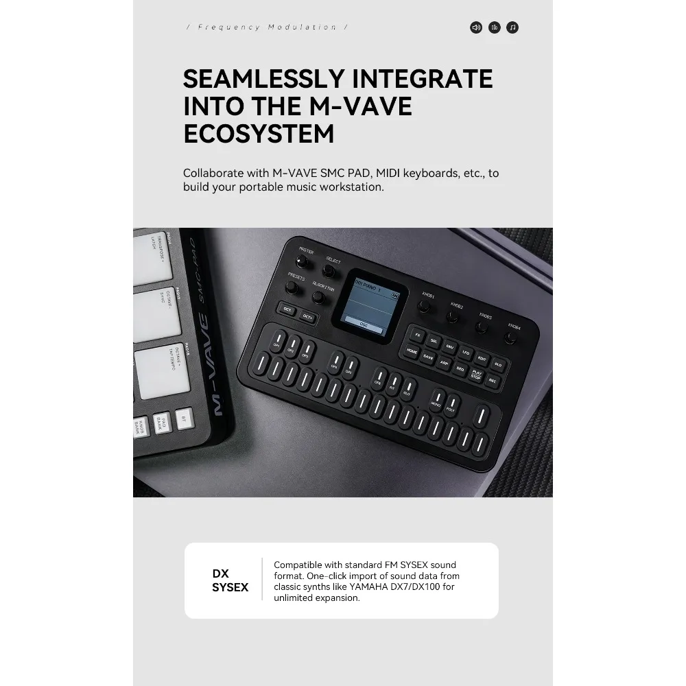 M-VAVE(SK15)FM-1 Synthesizer, Portable Handheld Sound Source, 128 Presets, Built-in Speaker, Battery Powered
