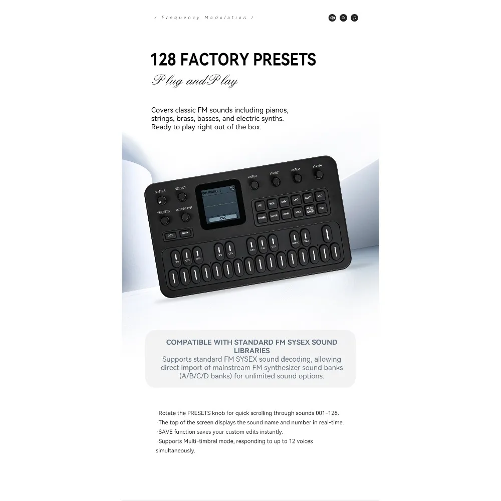 M-VAVE(SK15)FM-1 Synthesizer, Portable Handheld Sound Source, 128 Presets, Built-in Speaker, Battery Powered
