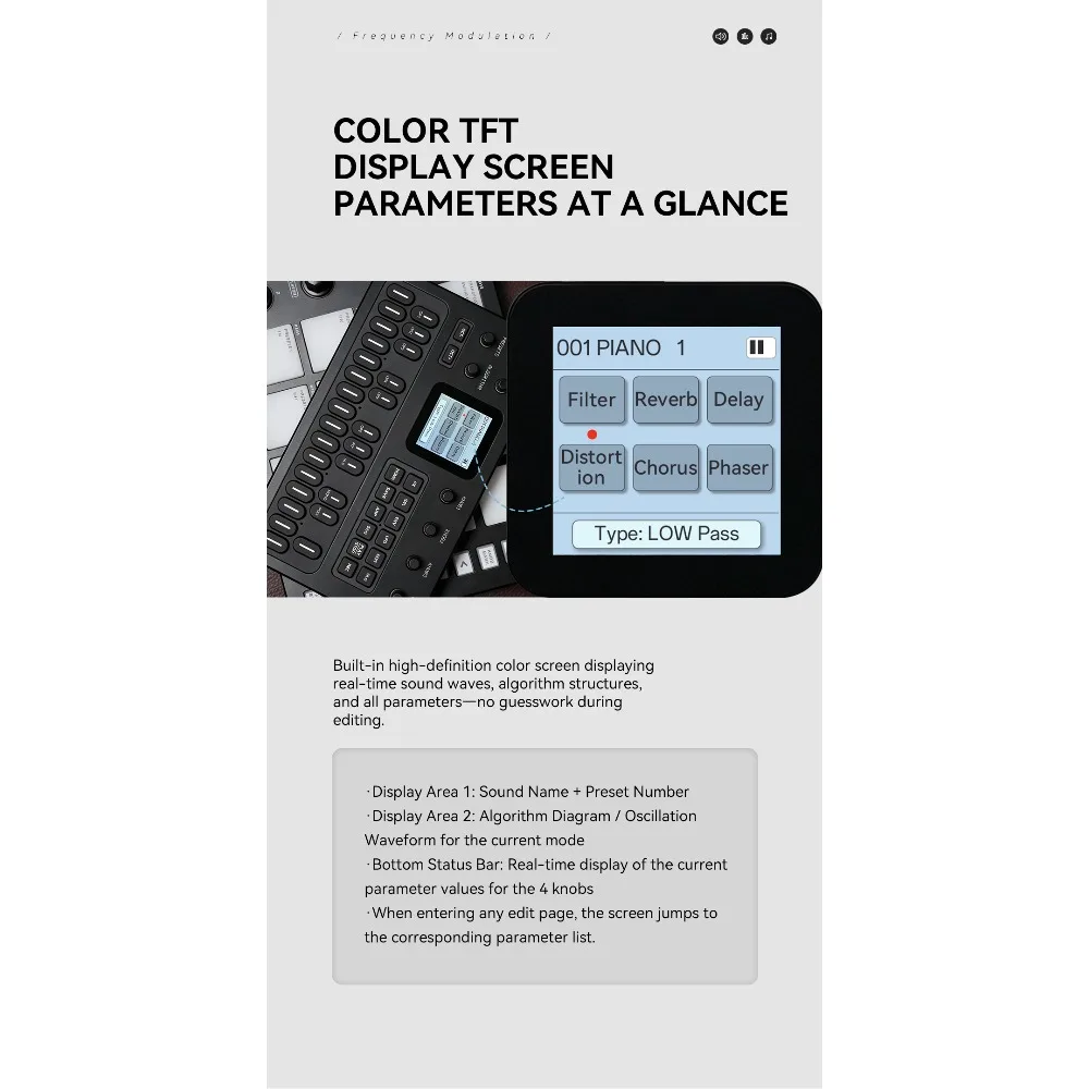 M-VAVE(SK15)FM-1 Synthesizer, Portable Handheld Sound Source, 128 Presets, Built-in Speaker, Battery Powered