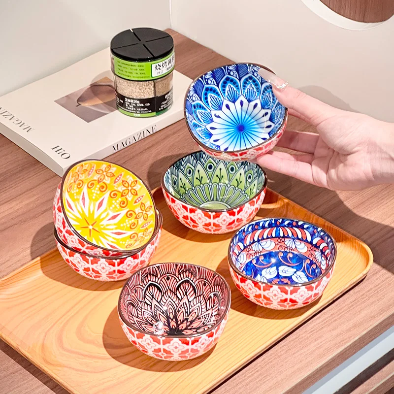 3/6PCS Bohemian Ceramic Sauce Bowls - Small Dishes for Home Cooking, Sushi, BBQ,Snacks | Dishwasher/Microwave Safe for Home