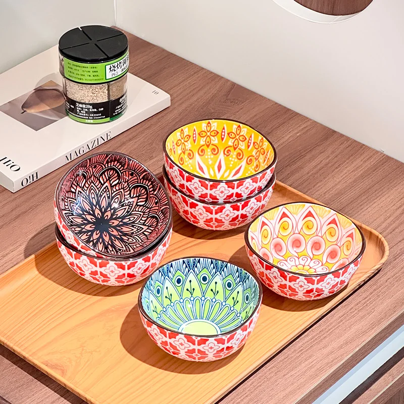 3/6PCS Bohemian Ceramic Sauce Bowls - Small Dishes for Home Cooking, Sushi, BBQ,Snacks | Dishwasher/Microwave Safe for Home