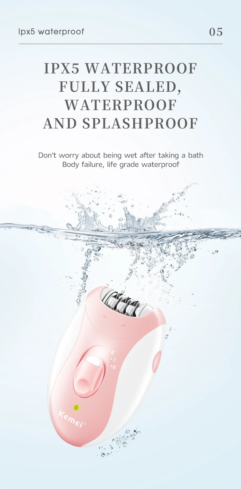 Kemei Women Epilator Electric Hair Removal Facial Body Lady Bikini Legs Arms Armpit Hair Remover Underarms Rechargeable