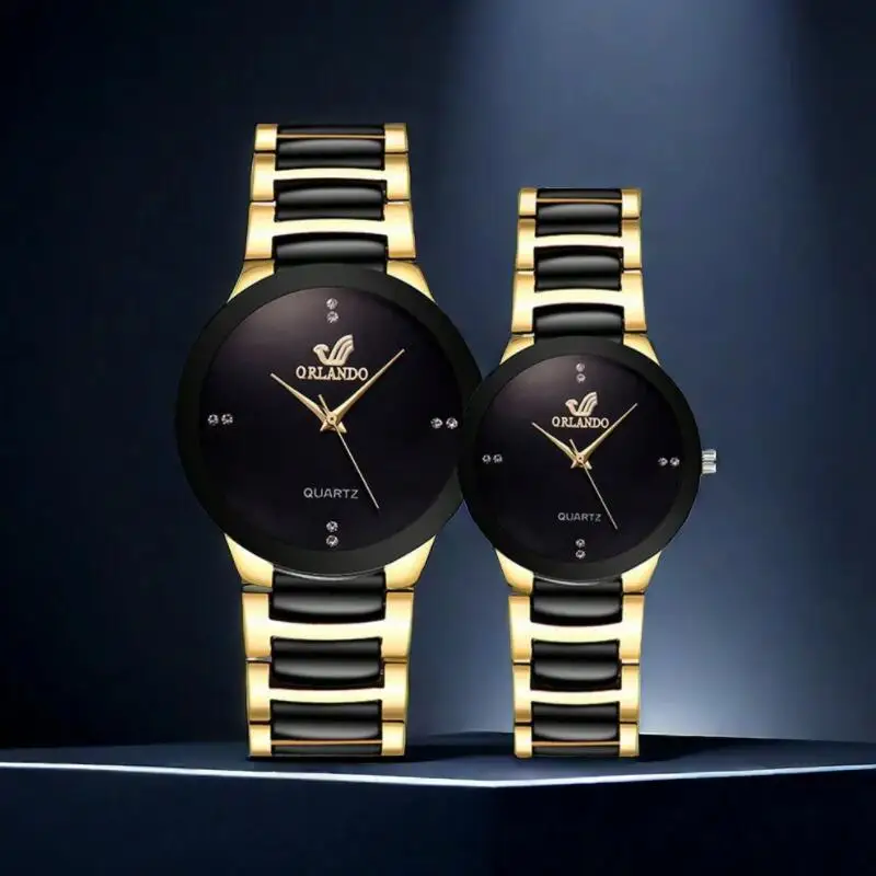 ORLANDO Men Luxury Watches New Arrived Cool Black Gold Quartz Steel Wristwatch Exquisite Masculino Relogio Fashion Clock