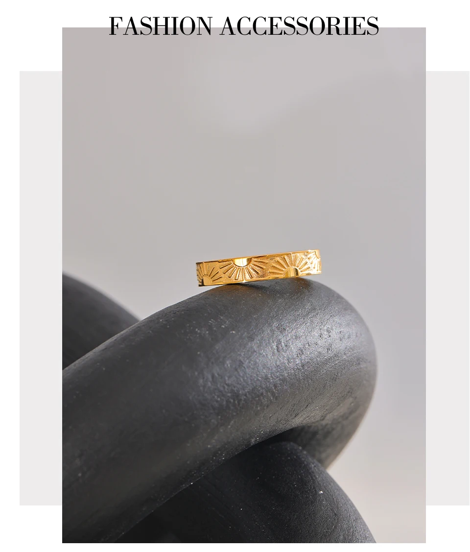 Yhpup Minimalist Stainless Steel Sun Round Finger Ring Individualistic Chic Water Resistant Jewelry Accessories