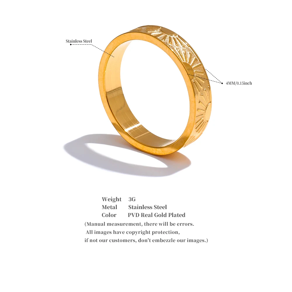 Yhpup Minimalist Stainless Steel Sun Round Finger Ring Individualistic Chic Water Resistant Jewelry Accessories