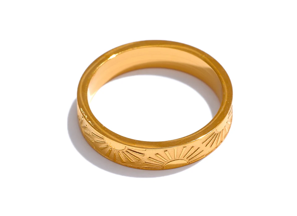 Yhpup Minimalist Stainless Steel Sun Round Finger Ring Individualistic Chic Water Resistant Jewelry Accessories