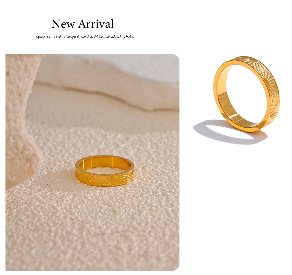 Yhpup Minimalist Stainless Steel Sun Round Finger Ring Individualistic Chic Water Resistant Jewelry Accessories