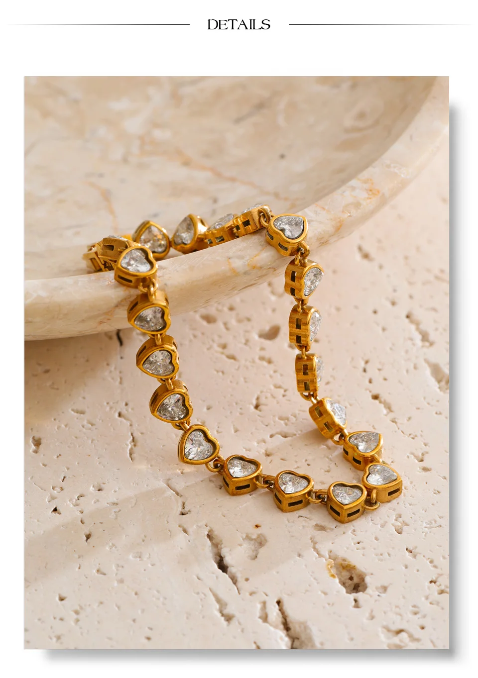 Yhpup Stainless Steel Cubic Zirconia Heart Love Chain Bracelet Bangle High Quality Trending Fantasy Wrist Jewelry