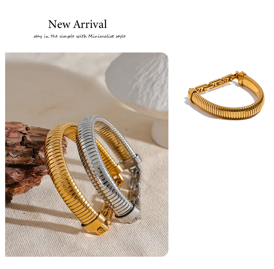 Yhpup High Quality Stainless Steel Metal Texture Bracelet Bangle 18K PVD Plated Rust Proof Personalized Attractive Jewelry New