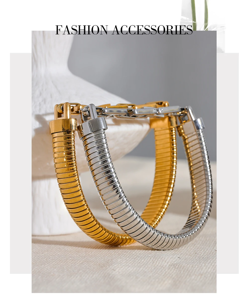Yhpup High Quality Stainless Steel Metal Texture Bracelet Bangle 18K PVD Plated Rust Proof Personalized Attractive Jewelry New