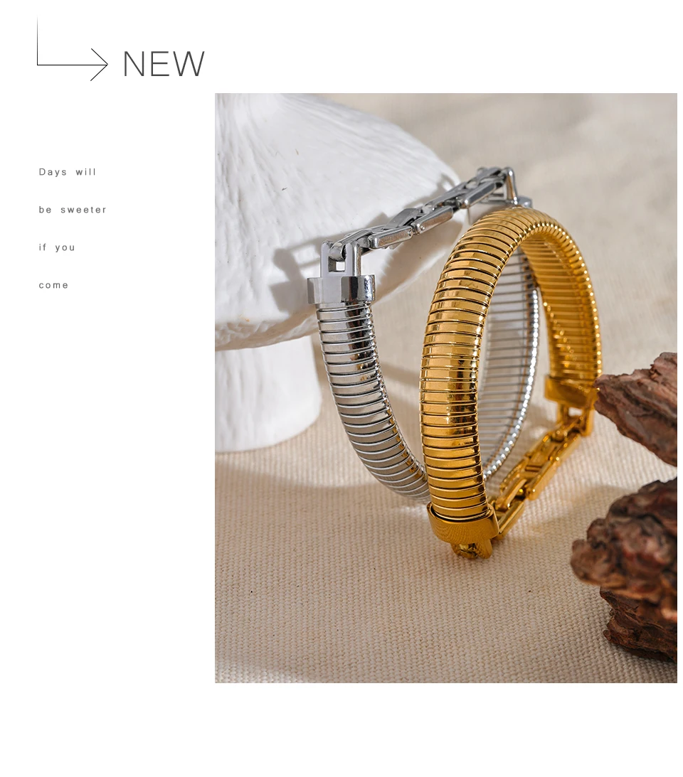 Yhpup High Quality Stainless Steel Metal Texture Bracelet Bangle 18K PVD Plated Rust Proof Personalized Attractive Jewelry New