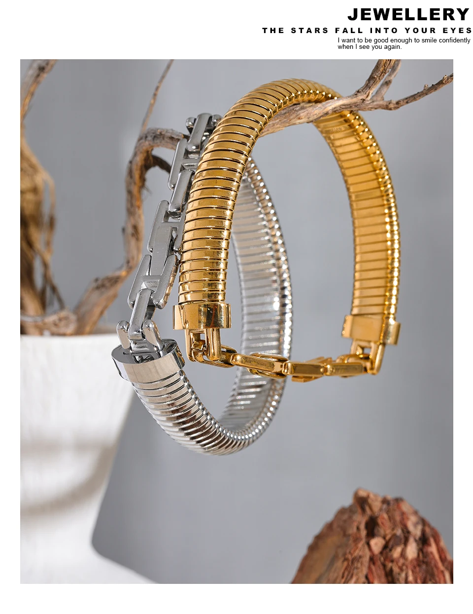 Yhpup High Quality Stainless Steel Metal Texture Bracelet Bangle 18K PVD Plated Rust Proof Personalized Attractive Jewelry New