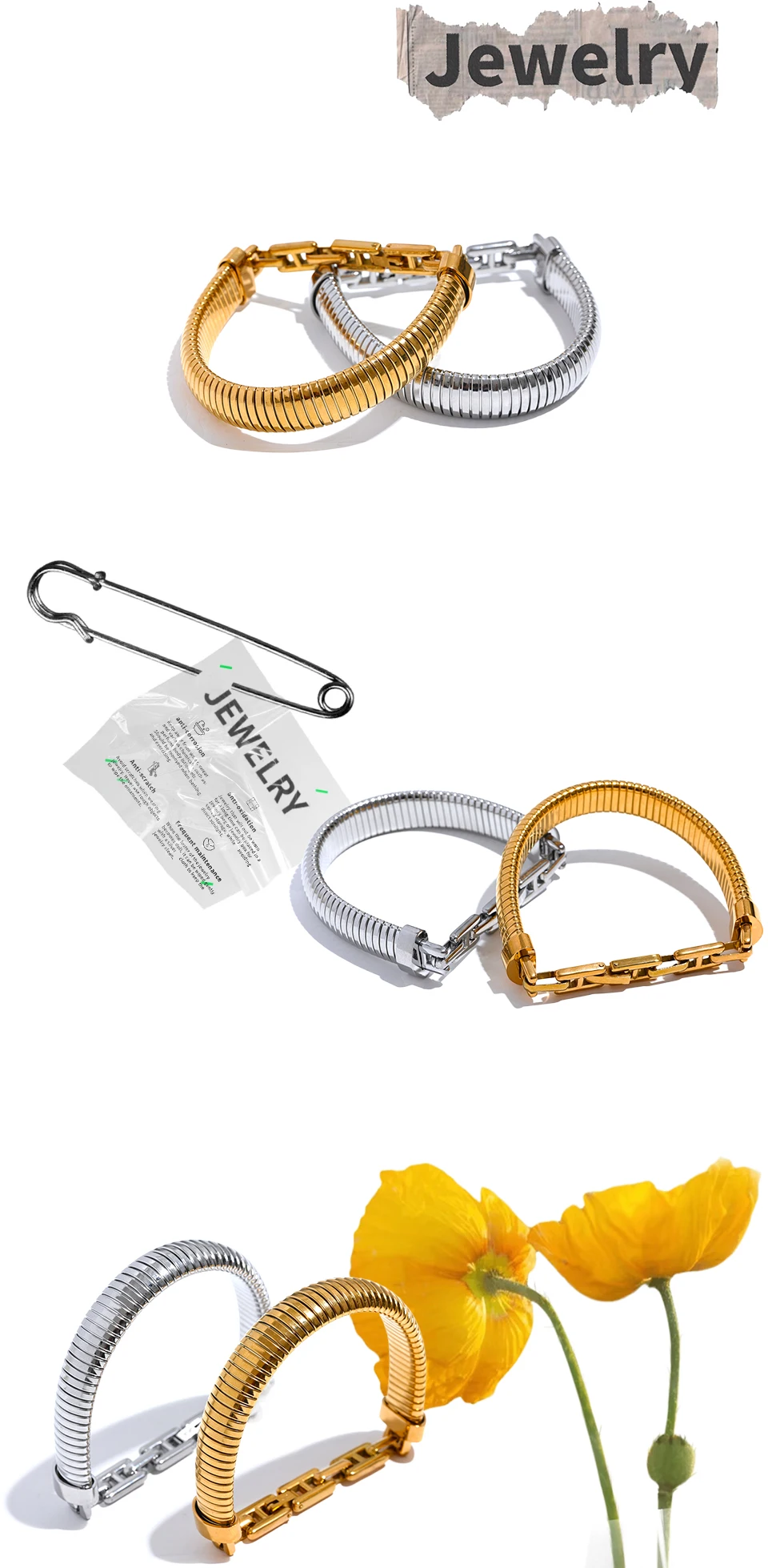 Yhpup High Quality Stainless Steel Metal Texture Bracelet Bangle 18K PVD Plated Rust Proof Personalized Attractive Jewelry New