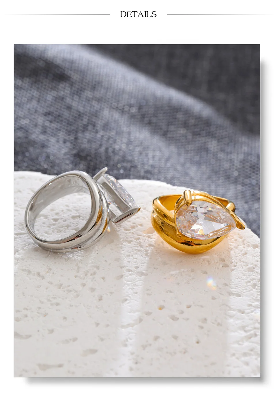 Yhpup Stainless Steel Shiny Cubic Zirconia Water Drop Ring New Arrivals Dainty Premium Women Finger Jewelry Gift