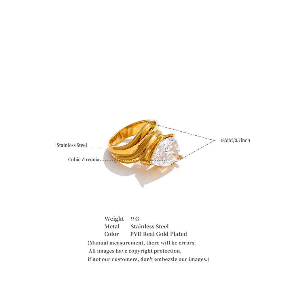 Yhpup Stainless Steel Shiny Cubic Zirconia Water Drop Ring New Arrivals Dainty Premium Women Finger Jewelry Gift