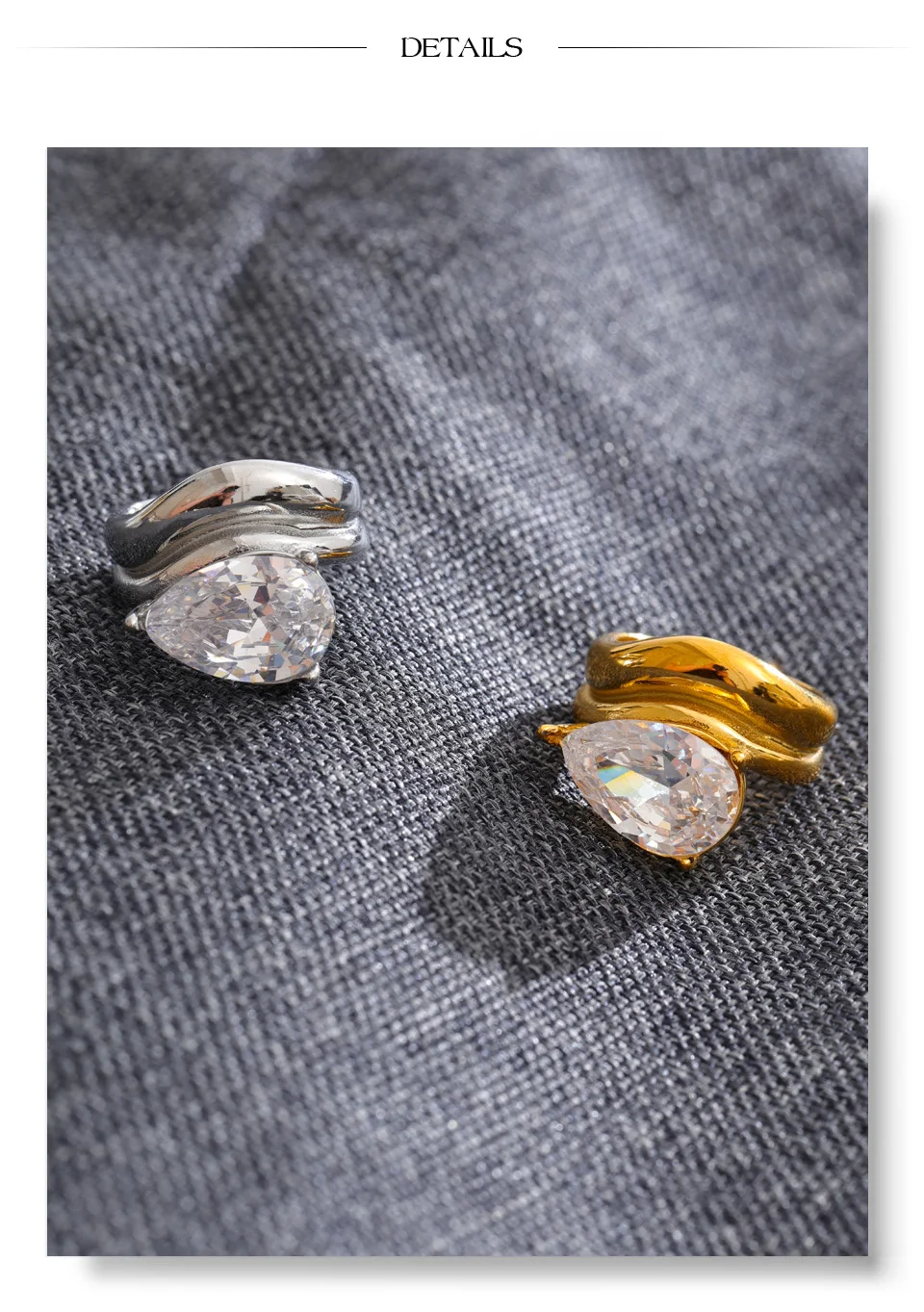 Yhpup Stainless Steel Shiny Cubic Zirconia Water Drop Ring New Arrivals Dainty Premium Women Finger Jewelry Gift