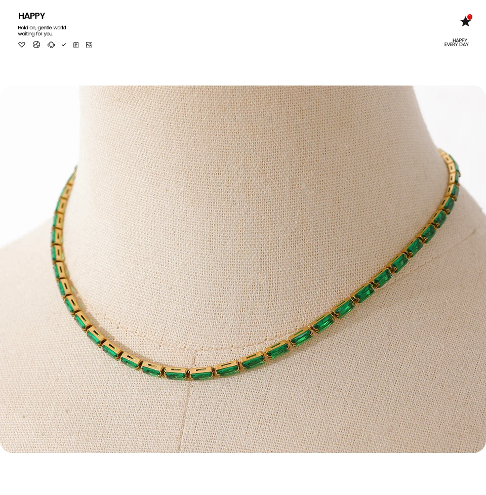 Yhpup Waterproof Fashion White Green Cubic Zirconia Stainless Steel Gorgeous Necklace Bracelet Elegant Charm Jewelry Sets Women