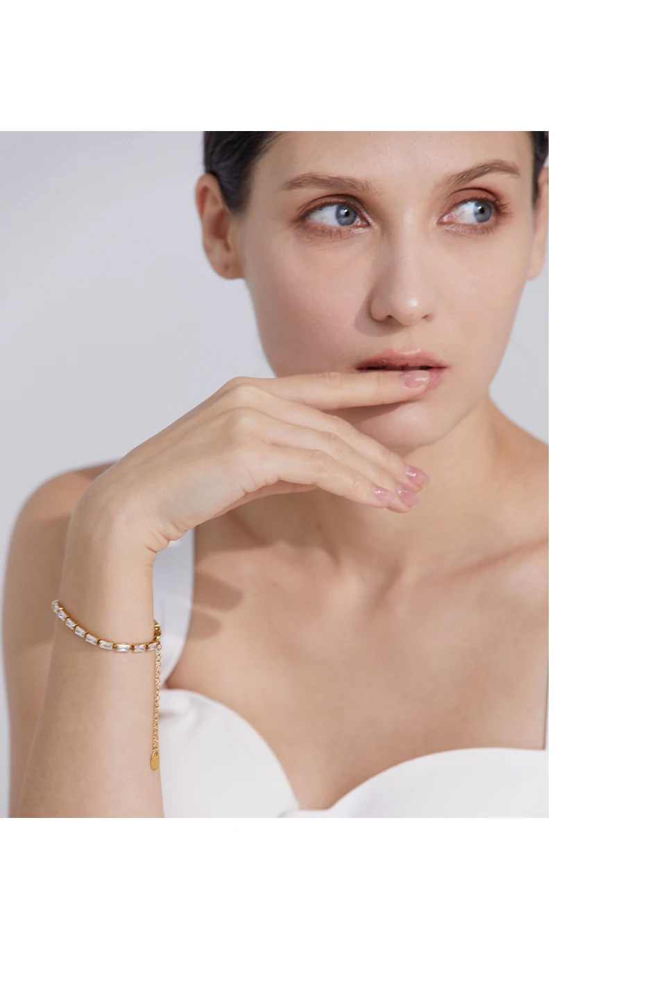 Yhpup Waterproof Fashion White Green Cubic Zirconia Stainless Steel Gorgeous Necklace Bracelet Elegant Charm Jewelry Sets Women