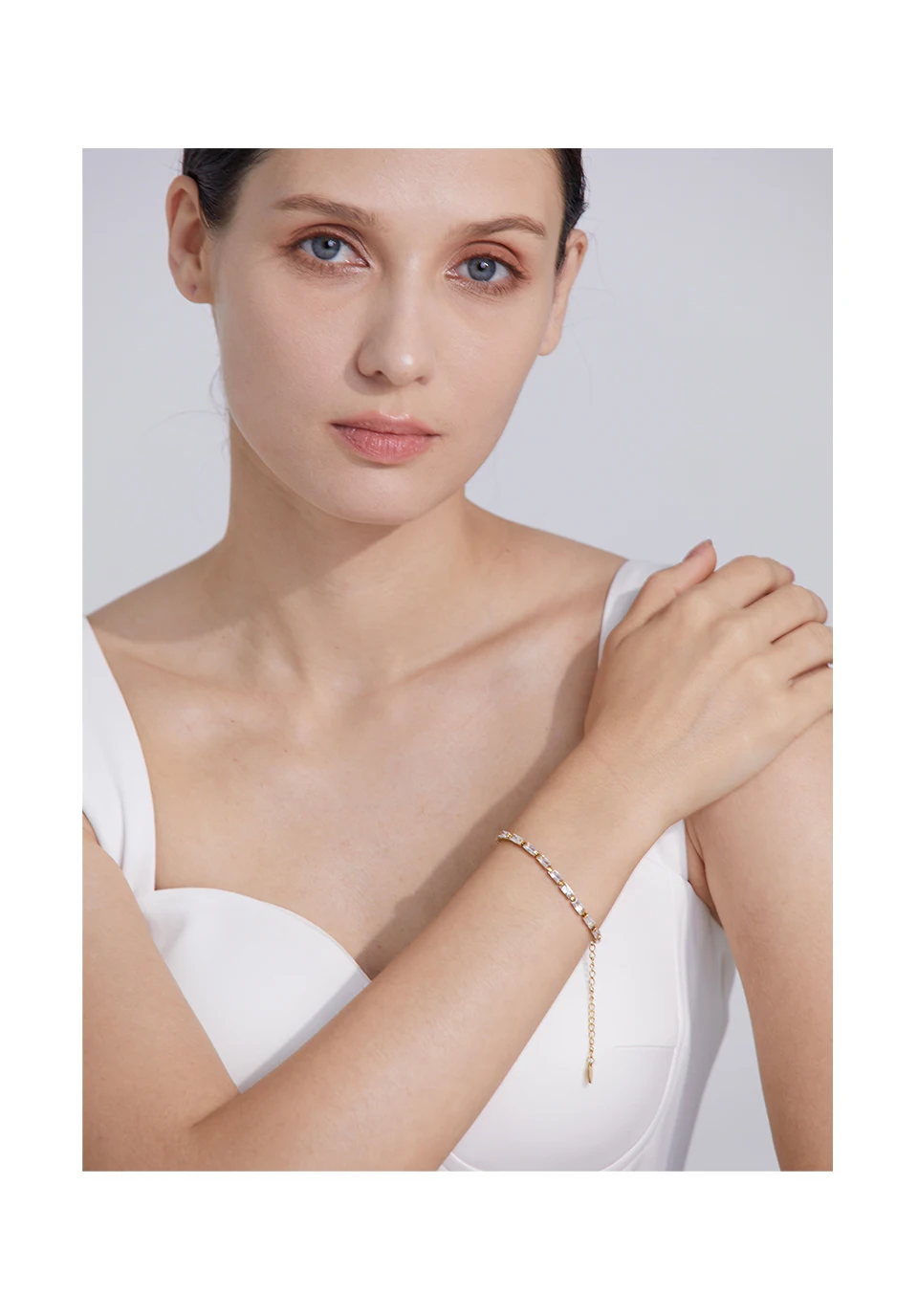 Yhpup Waterproof Fashion White Green Cubic Zirconia Stainless Steel Gorgeous Necklace Bracelet Elegant Charm Jewelry Sets Women