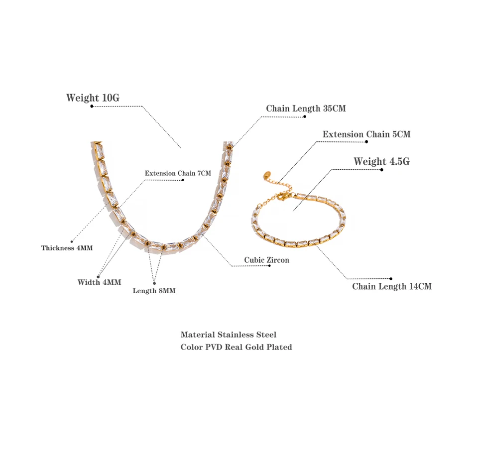 Yhpup Waterproof Fashion White Green Cubic Zirconia Stainless Steel Gorgeous Necklace Bracelet Elegant Charm Jewelry Sets Women