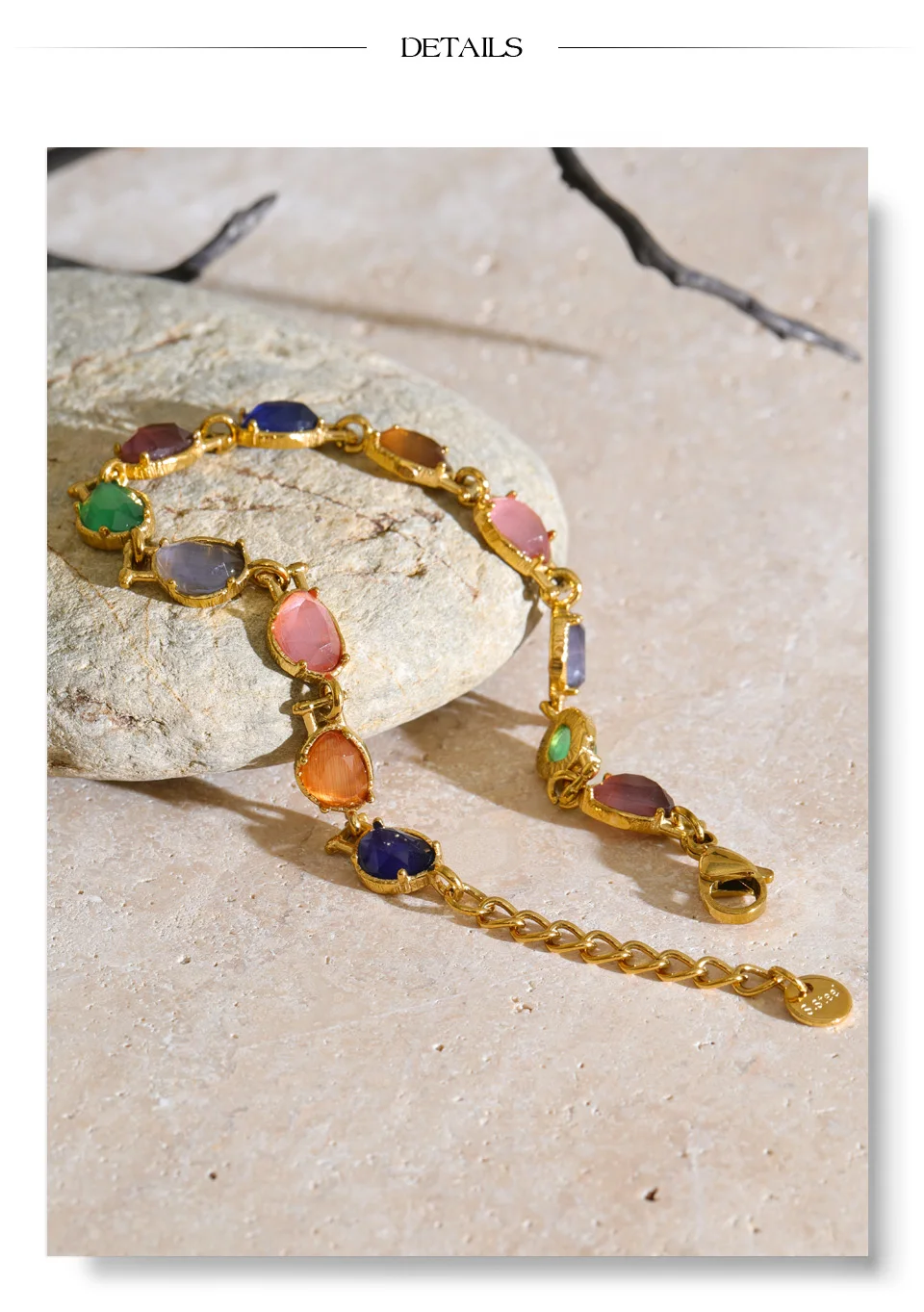 Yhpup Stainless Steel Colorful Opal Stone Chain Bracelet Bangle Exquisite Arrivals Women Jewelry 18K PVD Plated Gift