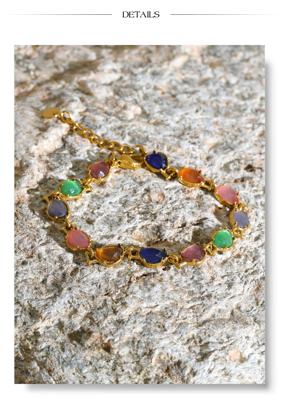 Yhpup Stainless Steel Colorful Opal Stone Chain Bracelet Bangle Exquisite Arrivals Women Jewelry 18K PVD Plated Gift