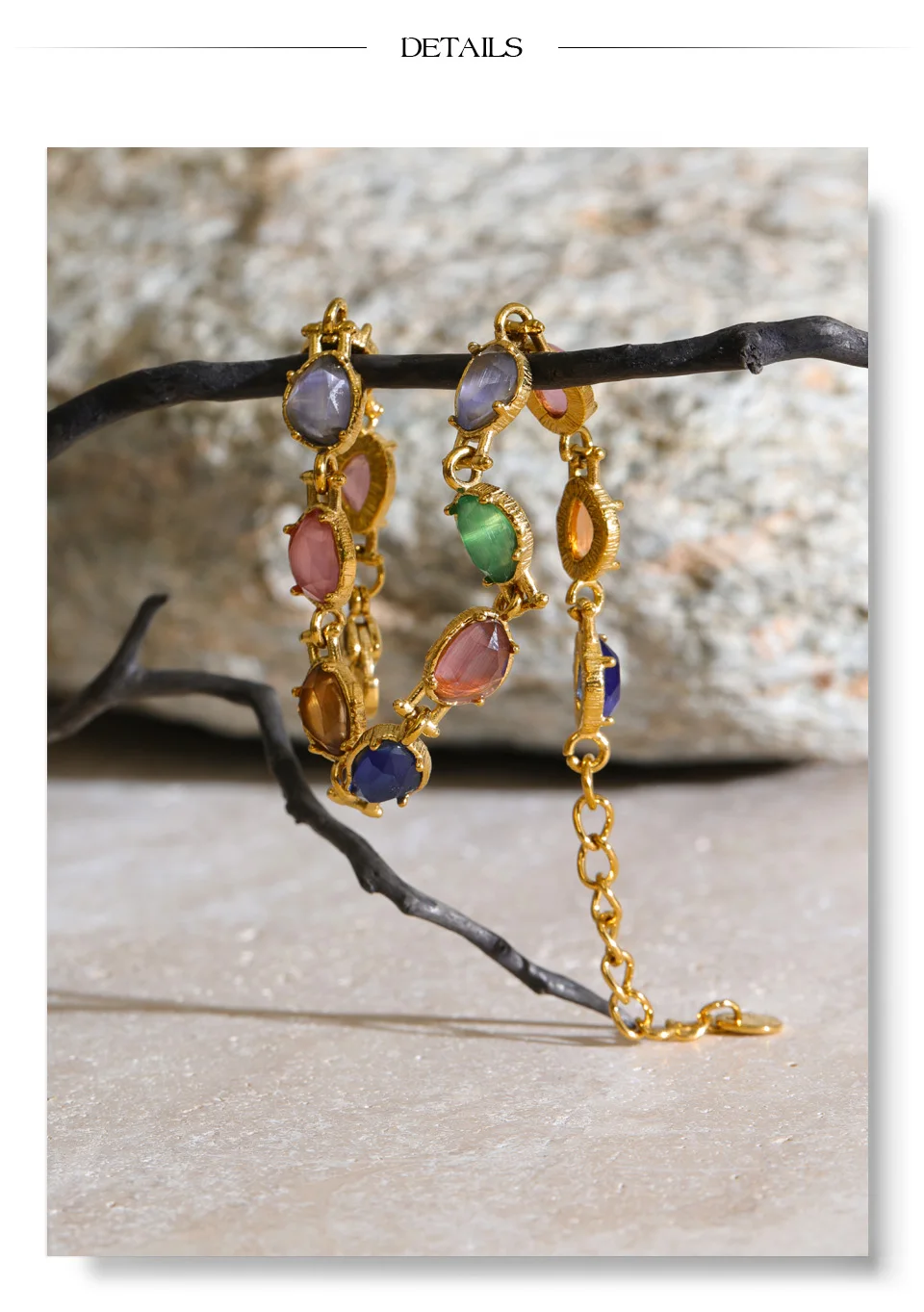Yhpup Stainless Steel Colorful Opal Stone Chain Bracelet Bangle Exquisite Arrivals Women Jewelry 18K PVD Plated Gift