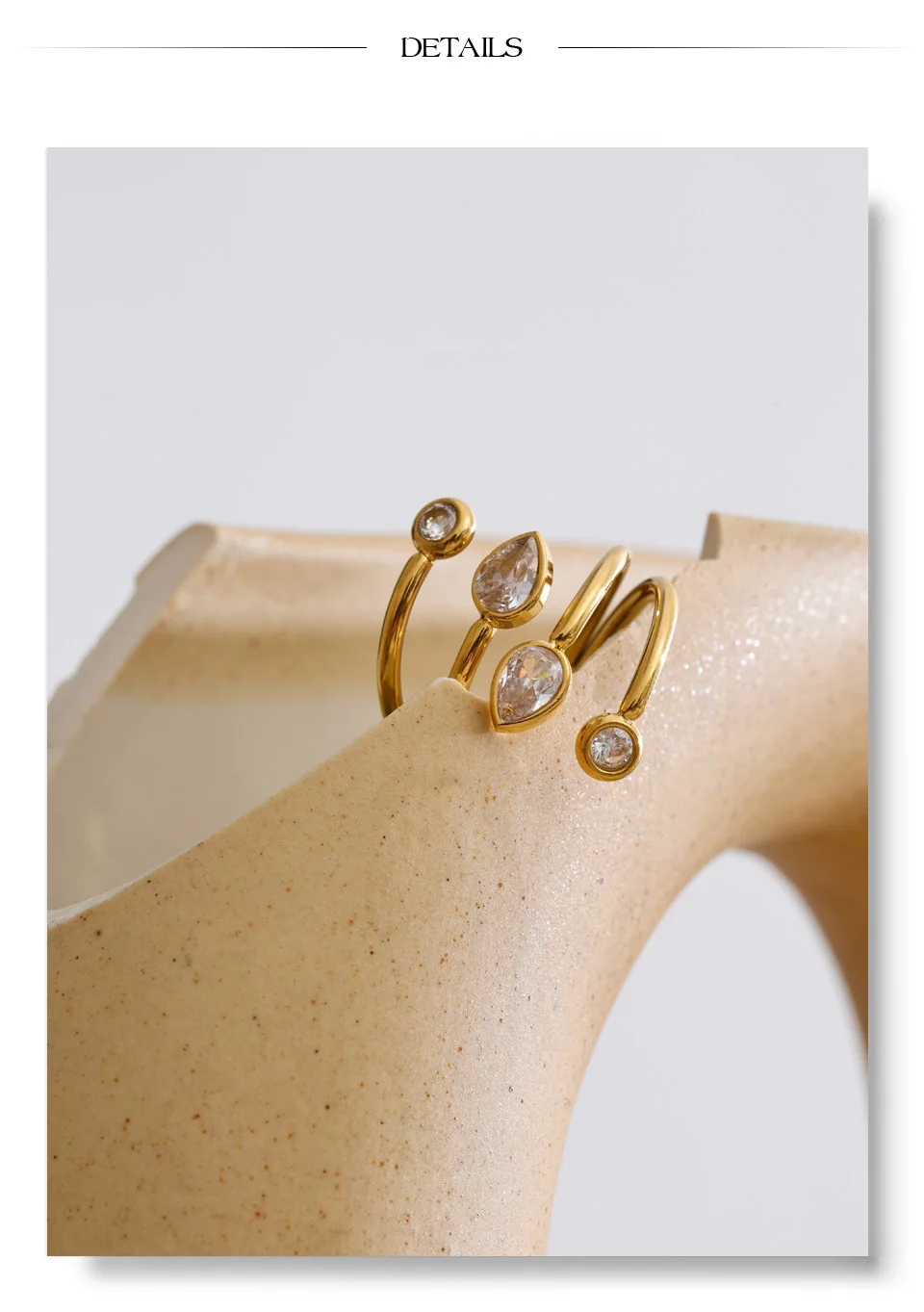 Yhpup Stainless Steel Zirconia Teardrop Round Layered Adjustable Ring New Arrivals Creativity Fashion Jewelry Gift