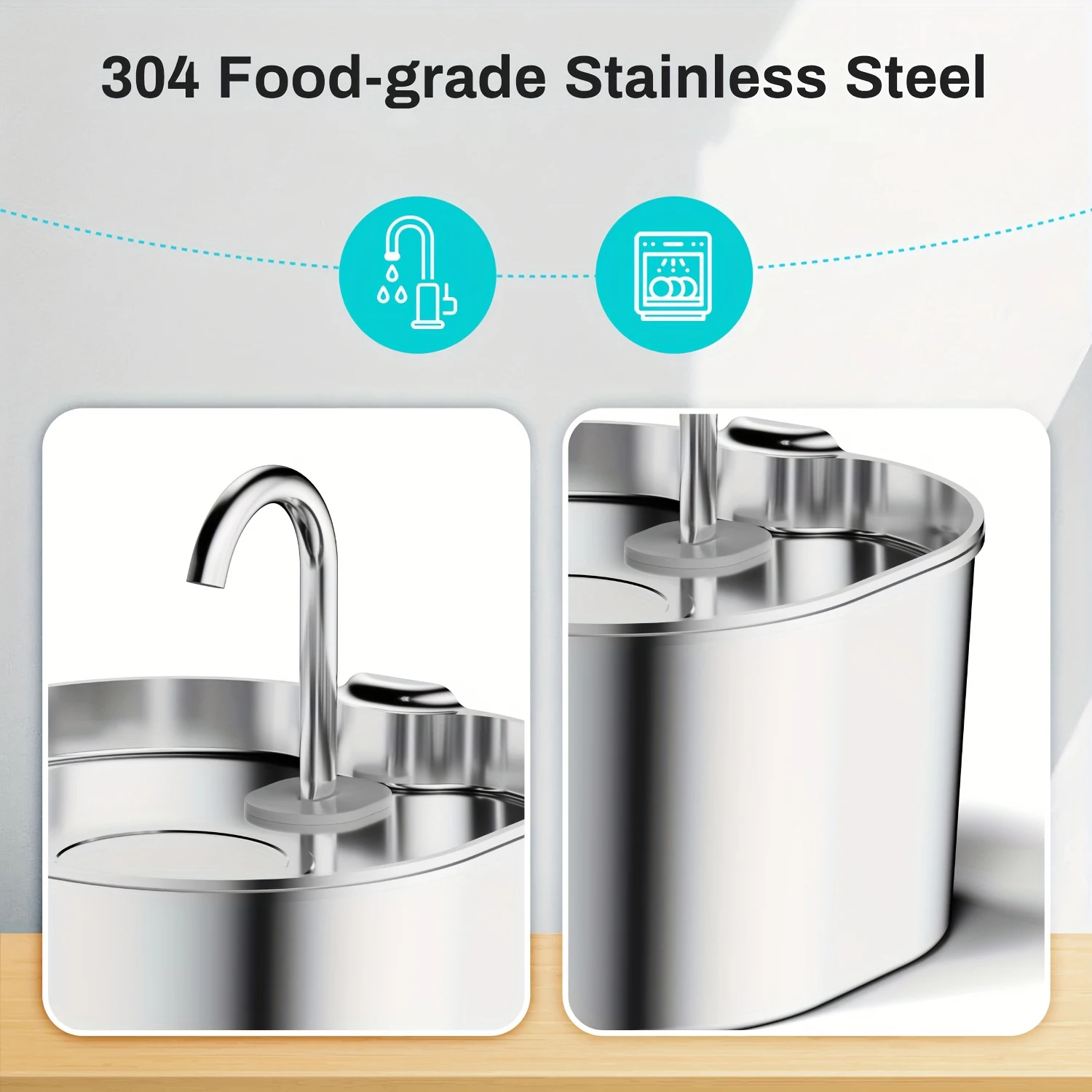 ZYFeeder 2.2L Automatic Water Fountain Stainless Steel Pet Water Feeder Cat/Dog Drink Bowl Water Dispenser Silent With Window