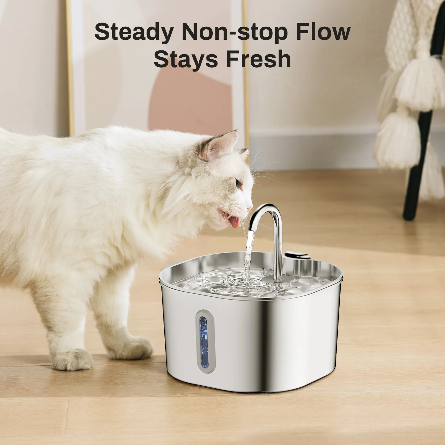 ZYFeeder 2.2L Automatic Water Fountain Stainless Steel Pet Water Feeder Cat/Dog Drink Bowl Water Dispenser Silent With Window