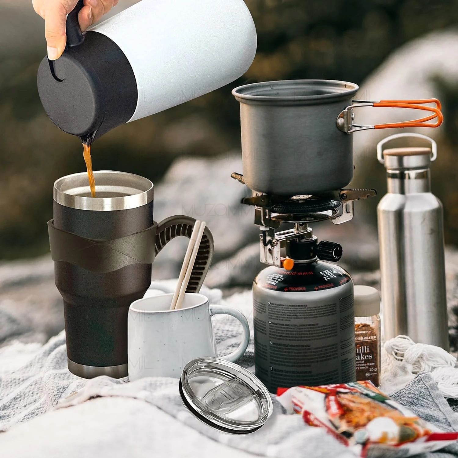 1 30oz Car Cup, Thermos Cup with Sealed Sliding Lid, Coffee Cup, Office Cup, Gift Cup, Cold-Keeping Cup, Snowman Cup, Powder Coa