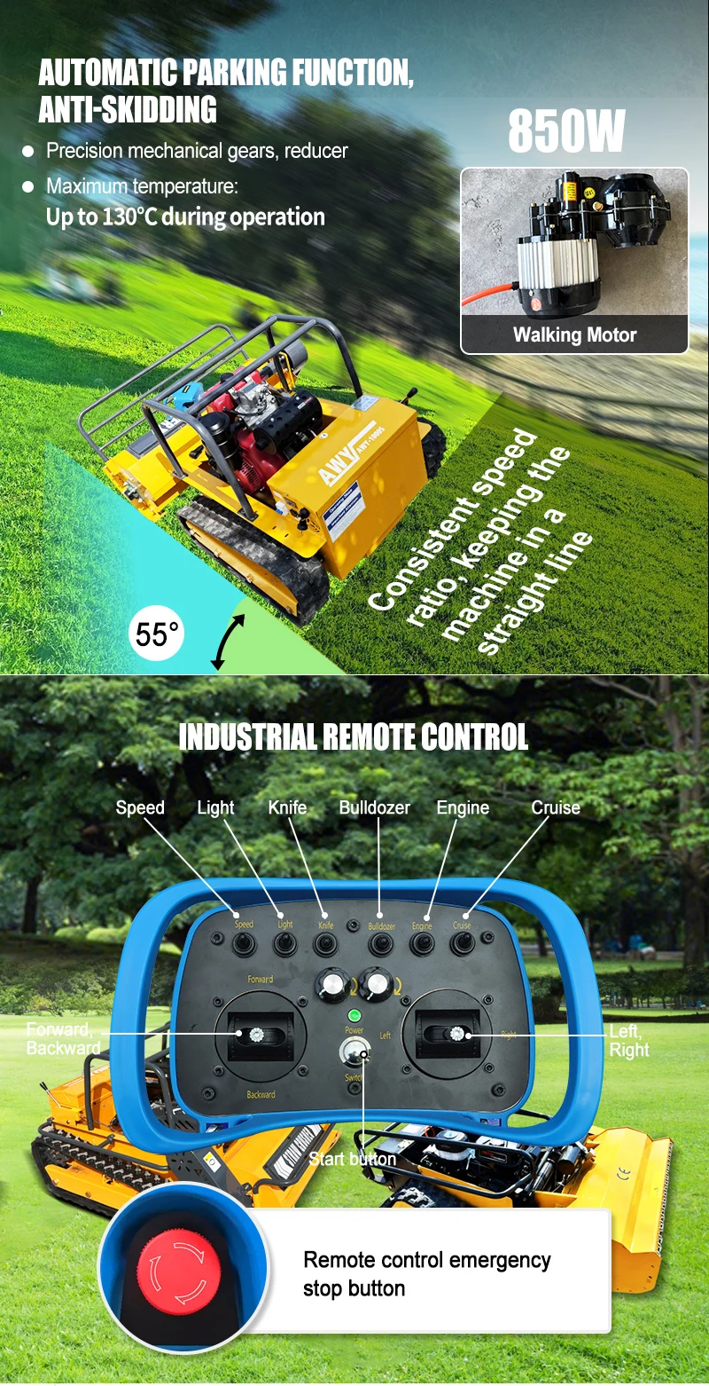Customized CE EPA Certified Remote Control Grass Cutting Crushing Robot Flail Lawn Mower Self-Propelled for Orchard Farm Lawn