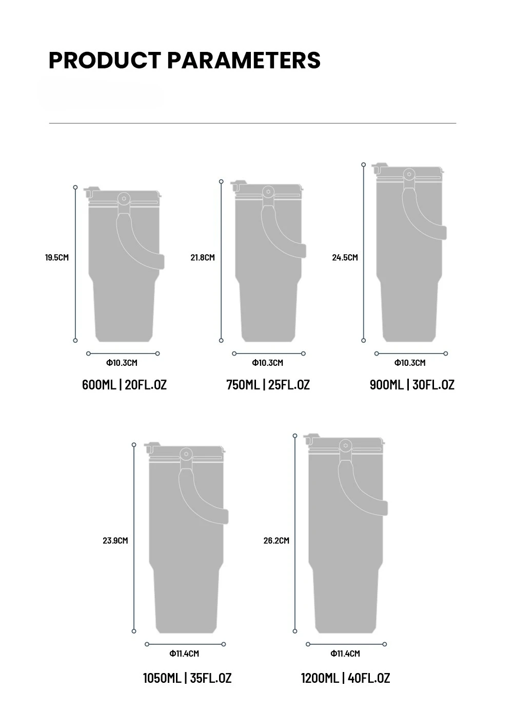 Tyeso Large-Capacity Thermoses Handle Vacuum Cup Dual-Drink Coffee Mug Stainless Steel Ice Cup Car Bottle Hot Cold Retention