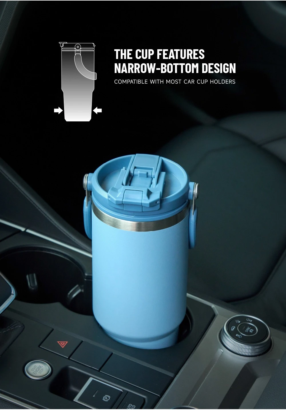 Tyeso Large-Capacity Thermoses Handle Vacuum Cup Dual-Drink Coffee Mug Stainless Steel Ice Cup Car Bottle Hot Cold Retention